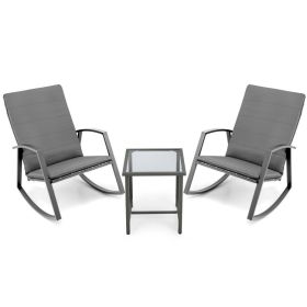 3 Pieces Patio Rattan Rocking Furniture Set (Color: GRAY)