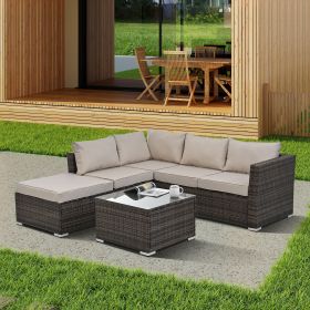 Patio Furniture, Outdoor Furniture, Seasonal PE Wicker Furniture, 4 Set Wicker Furniture With Tempered Glass Coffee Table (Color: Dark Gray)