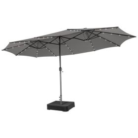 15 Feet Double-Sided Patio Umbrella with 48 LED Lights (Color: GRAY)
