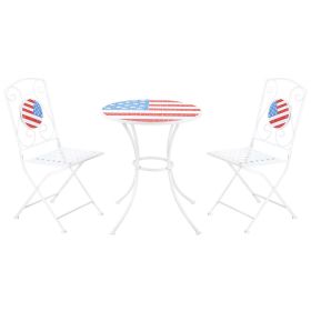 3 Piece Patio Bistro Set, Folding Outdoor Furniture with USA Mosaic Table and Chairs, Portable Metal Frames for 4th of July, Balcony, Backyard (Color: as Pic)