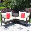 3 Piece Patio Sectional Wicker Rattan Outdoor Furniture Sofa Set With Storage Box Brown