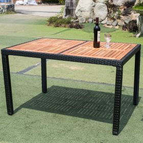 EELIFEE 7 piece Outdoor Patio Wicker Dining Set Patio Wicker Furniture Dining Set w/Acacia Wood Top (Color: as Pic)