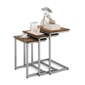 Multifunctional Nesting Coffee Table Set of 3 Pieces (Color: Rustic Brown, type: Side Table)
