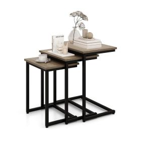 Multifunctional Nesting Coffee Table Set of 3 Pieces (Color: Black Oak, type: Side Table)