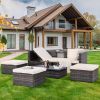 Patio Furniture, Outdoor Furniture, Seasonal PE Wicker Furniture,5 Set Wicker Furniture With Plywood Coffee Table,with lift TOP Coffee Table