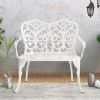 Patio Garden Bench Metal Park Bench Cast Aluminum Outdoor Furniture with Floral Rose for Patio,Park,Lawn,Yard white