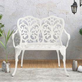 Patio Garden Bench Metal Park Bench Cast Aluminum Outdoor Furniture with Floral Rose for Patio,Park,Lawn,Yard white (Color: as Pic)