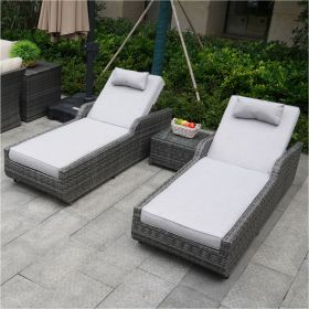 Direct Wicker Outdoor Patio Adjustable Backrest Rattan Chaise Lounge Set with Cushions (Color: GRAY)