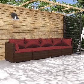 Garden Lounge Set Brown PE rattan, powder-coated steel, plastic (Color: Brown)
