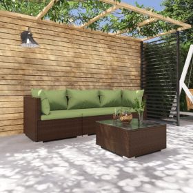Patio Furniture Set 4 Piece with Cushions Poly Rattan Brown (Color: Brown)