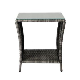 Outdoor Patio Square End Table for Porch Garden Backyard (Color: Grey, type: Side Table)