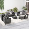 5 Piece Patio Furniture Set,Outdoor Wicker Rattan Sofa Conversation Set All Weather Patio Sectional Sofa Set with Glass Table