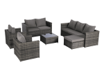 5 Piece Patio Furniture Set,Outdoor Wicker Rattan Sofa Conversation Set All Weather Patio Sectional Sofa Set with Glass Table