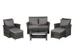 6 Piece Wicker Patio Furniture Sets with Ottoman & Tempered Glass Coffee Table