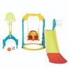5 in 1 Slide and Swing Playing Set, Toddler Extra-Long Slide with 2 Basketball Hoops, Football, Ringtoss, Indoor Outdoor