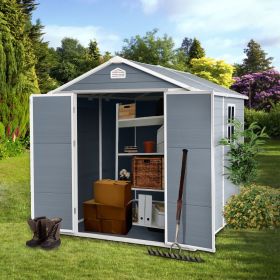 6x8ft Resin Outdoor Storage Shed Kit-Perfect to Store Patio Furniture,Grey (Color: as Pic)