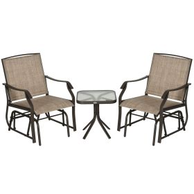 Outsunny 3 Piece Outdoor Glider Chair with Coffee Table Bistro Set, 2 Patio Rocking Swing Chairs with Breathable Sling Fabric, Glass Tabletop (Color: as Pic)