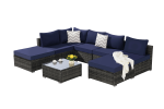 8 Pieces Outdoor Patio Sectional Sofa Couch,Wicker Furniture Conversation Sets with Washable Cushions & Glass Coffee Table for Garden, Poolside