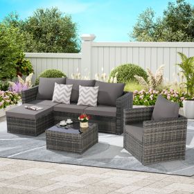 3 Pieces Patio Furniture Set,Outdoor Woven Sectional L- Shaped Patio Furniture ,Wicker Conversation Set with single sofa (Color: as Pic)
