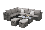 6 Piece Outdoor Patio Furniture Set, All Weather Wicker Rattan Outdoor Sofa Conversation Set with Glass Table, Cushions and Pillows, for Lawn, Garden