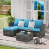 2 Pieces Patio Furniture Set,Outdoor Woven Sectional L- Shaped Patio Furniture ,Wicker Conversation Set with Ottoman