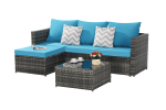 2 Pieces Patio Furniture Set,Outdoor Woven Sectional L- Shaped Patio Furniture ,Wicker Conversation Set with Ottoman