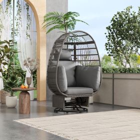 Outdoor Swivel Chair with Cushions, Rattan Egg Patio Chair with Rocking Function for Balcony, Poolside and Garden (Color: Grey, Material: Wicker)