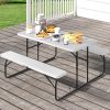 Indoor and Outdoor Folding Picnic Table Bench Set with Wood-like Texture