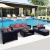 Outdoor Garden Patio Furniture 7-Piece PE Rattan Wicker Cushioned Sofa Sets and Coffee Table