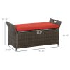 Outsunny 27 Gallon Patio Wicker Storage Bench, Outdoor PE Rattan Patio Furniture