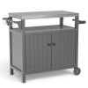Outdoor Grilling Table with Storage,,Waterproof Outdoor Grill Cabinet,Stainless Steel Tabletop Outdoor Kitchen Island,BBQ Cart with Wheels