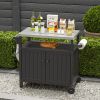 Outdoor Grilling Table with Storage,,Waterproof Outdoor Grill Cabinet,Stainless Steel Tabletop Outdoor Kitchen Island,BBQ Cart with Wheels