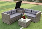 4 Piece Patio Sectional Wicker Rattan Outdoor Furniture Sofa Set With Storage Box Grey