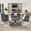 6 Piece Wicker Patio Furniture Sets with Ottoman & Tempered Glass Coffee Table
