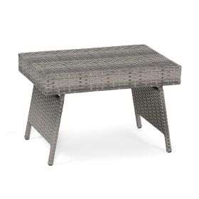 Folding PE Rattan Side Coffee Table Patio Garden Furniture (Color: GRAY)