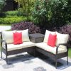 3 Piece Patio Sectional Wicker Rattan Outdoor Furniture Sofa Set With Storage Box Brown