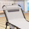 Foldable Patio Chaise Lounge Chair for Outdoor with Detachable Pocket and Pillow, Portable Adjustable Sun Lounger Recliner for Beach, Camping and Pool