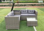 4 Piece Patio Sectional Wicker Rattan Outdoor Furniture Sofa Set With Storage Box Grey