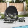 Patio Lounge Bed with Canopy and Cushions Black Poly Rattan