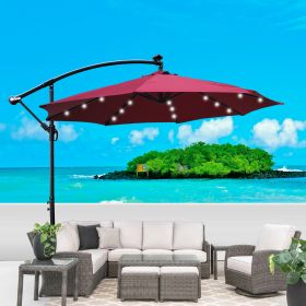 10 ft Outdoor Patio Umbrella Solar Powered LED Lighted Sun Shade Market Waterproof 8 Ribs Umbrella with Crank and Cross Base for Garden Deck Backyard (sku: W65627956)