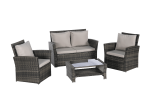 4 Pieces Outdoor Patio Furniture Sets Garden Rattan Chair Wicker Set, Poolside Lawn Chairs with Tempered Glass Coffee Table Porch Furniture