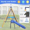 500 lbs 7 in 1 Swing Set for Kids Backyard Outdoor A-Frame Heavy-Duty Metal Swing Sets with Slide, 2 Swing Seats, 1 Climbing Net & Ladder, 1 Gym Ring