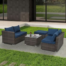 Patio Furniture, Outdoor Furniture, Seasonal PE Wicker Furniture, 4 Set Wicker Furniture With Tempered Glass Coffee Table, (Color: as Pic)