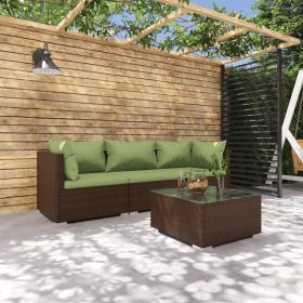 Patio Furniture Set 4 Piece with Cushions Poly Rattan Brown (Color: Brown)