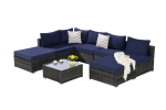 8 Pieces Outdoor Patio Sectional Sofa Couch,Wicker Furniture Conversation Sets with Washable Cushions & Glass Coffee Table for Garden, Poolside
