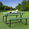Outdoor Picnic Table Bench Set with Metal Base