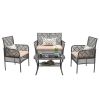 4 Pieces Outdoor Patio Furniture Set,PE Rattan Wicker Garden Conversation Chairs with Tempered Glass Table and Soft Cushions for Backyard Pool or Lawn