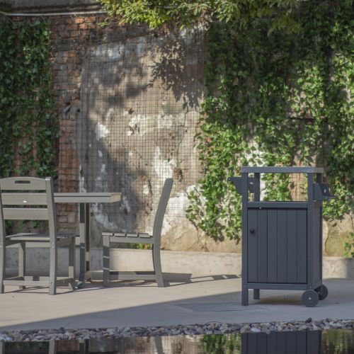 HDPE Barbecue/Grill Side Table Trolley;  Outdoor Prep Dining Table Serving Cart with 304 Stainless Steel Top;  Outdoor Kitchen Storage Island for