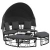 Patio Lounge Bed with Canopy and Cushions Black Poly Rattan