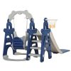 Kids Swing and Slide Set 3-in-1 Slide with Basketball Hoop for Indoor and Outdoor Activity Center,Blue+Gray